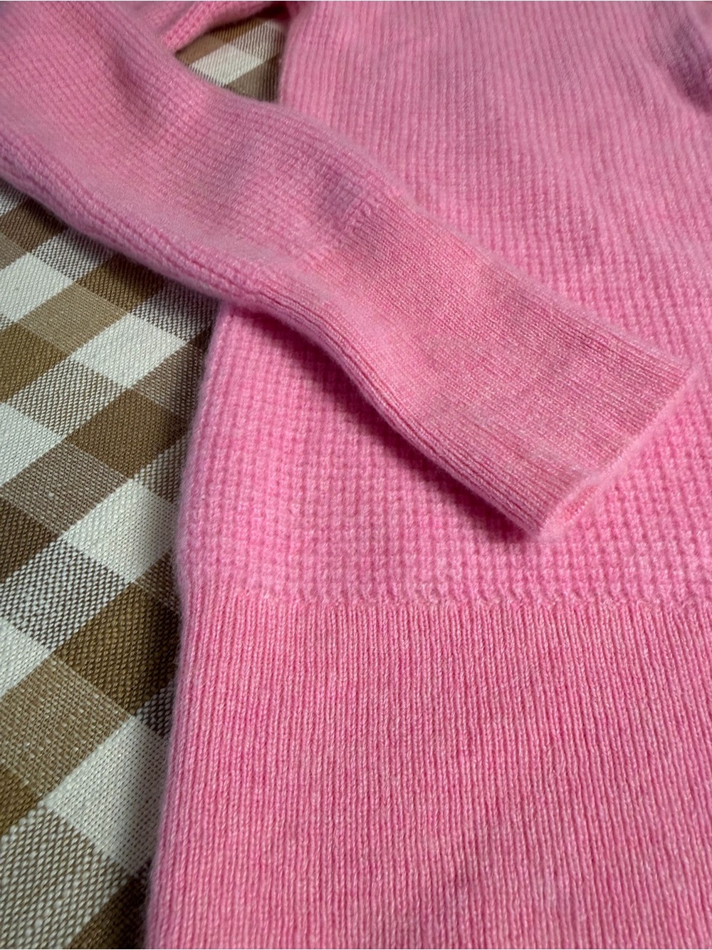 White + Warren 100% Cashmere Pink Waffle Knit Henley Sweater M - Picture 8 of 10